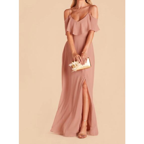 Birdy Grey Jane Chiffon Long Bridesmaid Dress Dusty Rose Pink Size Small - Picture 1 of 9